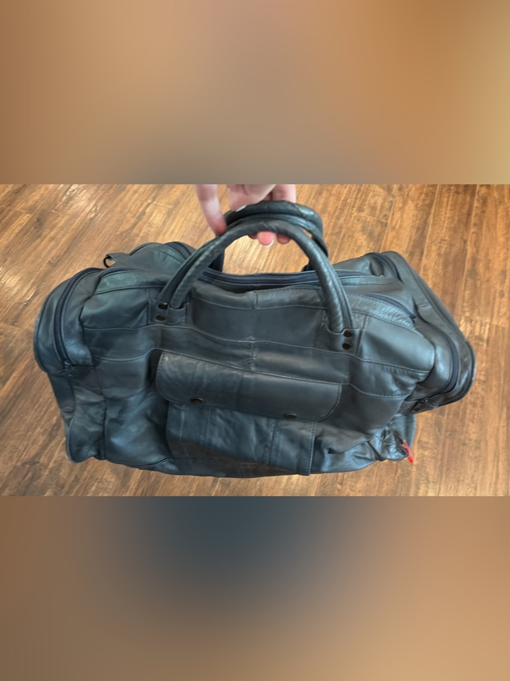 Large Blue Leather Duffel Bag